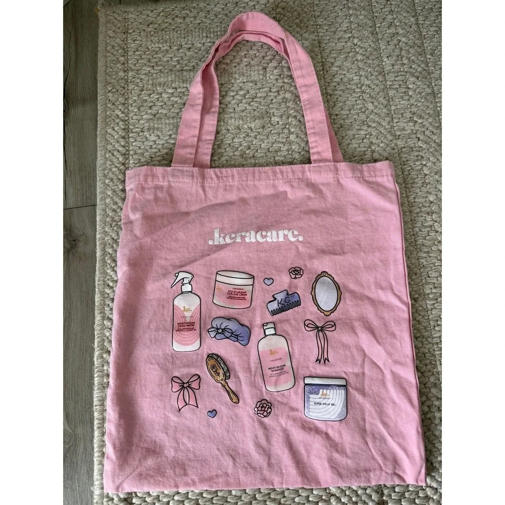 KeraCare Pink Canvas Tote Bag Hair Care Graphic Reusable Shopper Promotional